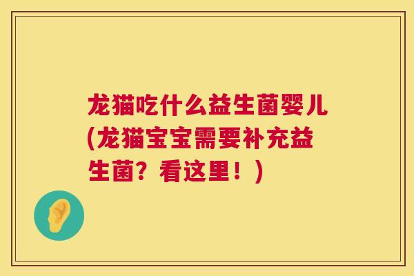 龙猫吃什么益生菌婴儿(龙猫宝宝需要补充益生菌？看这里！)