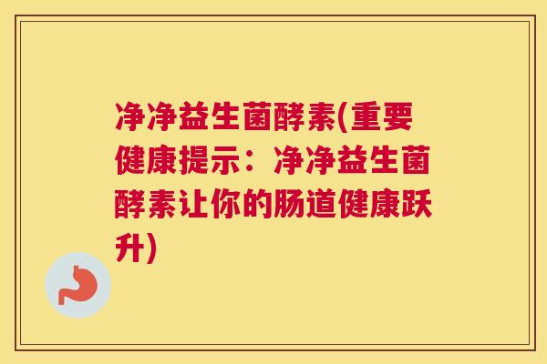 净净益生菌酵素(重要健康提示：净净益生菌酵素让你的肠道健康跃升)