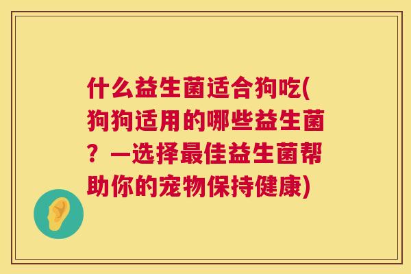 什么益生菌适合狗吃(狗狗适用的哪些益生菌？—选择最佳益生菌帮助你的宠物保持健康)