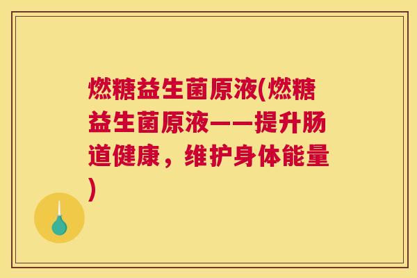 燃糖益生菌原液(燃糖益生菌原液——提升肠道健康，维护身体能量)