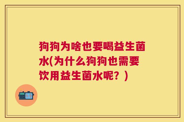 狗狗为啥也要喝益生菌水(为什么狗狗也需要饮用益生菌水呢？)