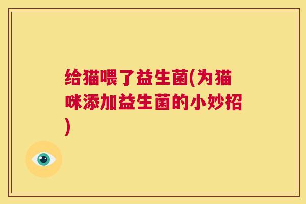 给猫喂了益生菌(为猫咪添加益生菌的小妙招)