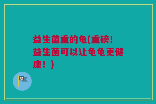益生菌重的龟(重磅！益生菌可以让龟龟更健康！)