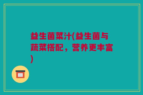 益生菌菜汁(益生菌与蔬菜搭配，营养更丰富)