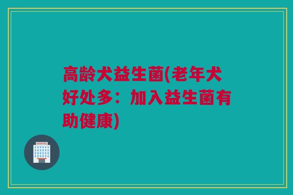 高龄犬益生菌(老年犬好处多：加入益生菌有助健康)