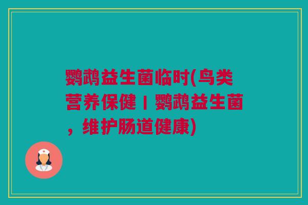鹦鹉益生菌临时(鸟类营养保健丨鹦鹉益生菌，维护肠道健康)