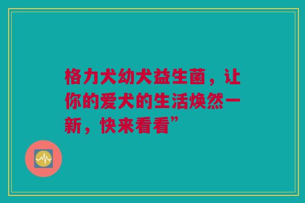 格力犬幼犬益生菌，让你的爱犬的生活焕然一新，快来看看”
